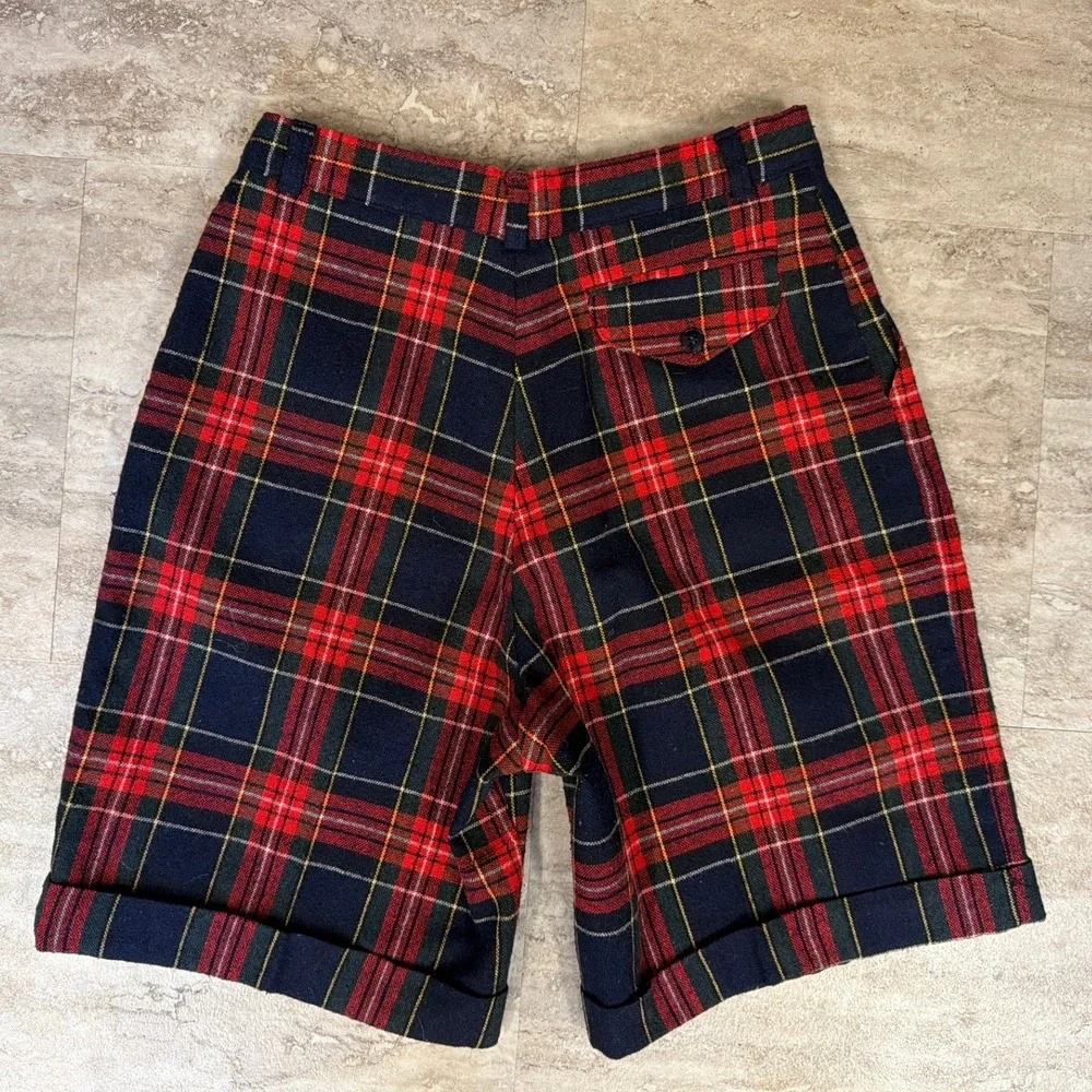 G.J. Forbes Vintage Plaid High Waisted Shorts Red Navy Blue Pleated Made‎ in USA